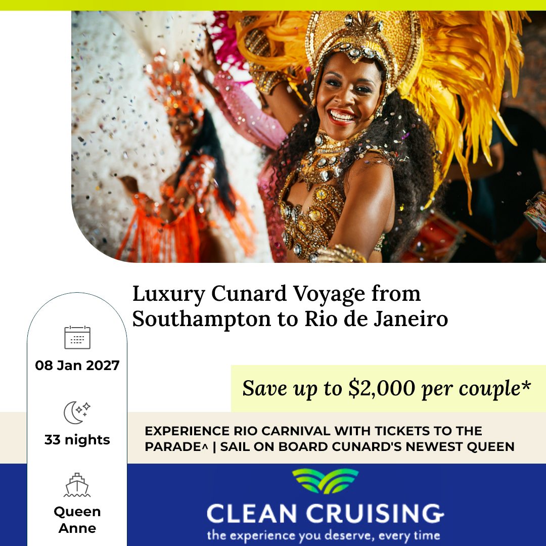 33 Night Fly, Cruise & Stay onboard Queen Anne from Southampton to Rio