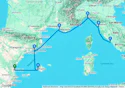 Valencia,Palma de Mallorca,Barcelona,Marseille,Genoa,Livorno,Civitavecchia