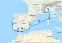 Malaga,Cadiz,Lisbon,Alicante,Mahon,Olbia,Genoa