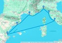 Genoa,Livorno,Civitavecchia,Valencia,Barcelona,Marseille,Genoa