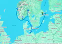 Stockholm,Copenhagen,Warnemunde,Kristiansand,Bergen,Lyngdal,Oslo