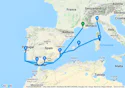 Marseille,Malaga,Cadiz,Lisbon,Alicante,Mahon,Olbia,Genoa
