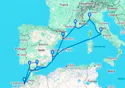 Barcelona,Cadiz,Casablanca,Malaga,Alicante,Civitavecchia,Genoa,Marseille,Barcelona