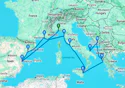 Genoa,Marseille,Tarragona,Valencia,Livorno,Civitavecchia,Catania,Corfu,Kotor,Bari