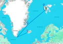 The Geographic North Pole and the east coast of Greenland