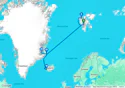 The Geographic North Pole and the east coast of Greenland