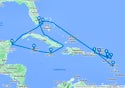 Miami,Charlotte Amalie,Basseterre,Philipsburg,St John s,San Juan,Puerto Plata,Miami,Ocean
